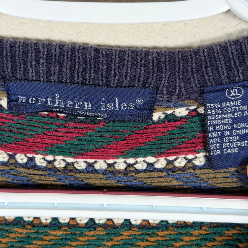 Vintage Northern Isles Cardigan Sweater‎ Mens XL Multicolor Striped Textured